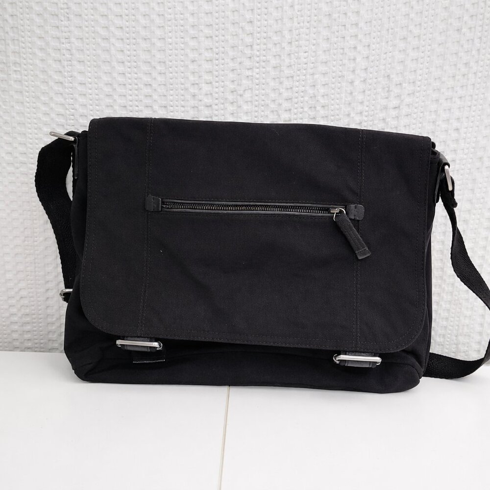 Banana Republic Black Messenger Laptop Bag Adjustable Strap Work Travel - Picture 2 of 13